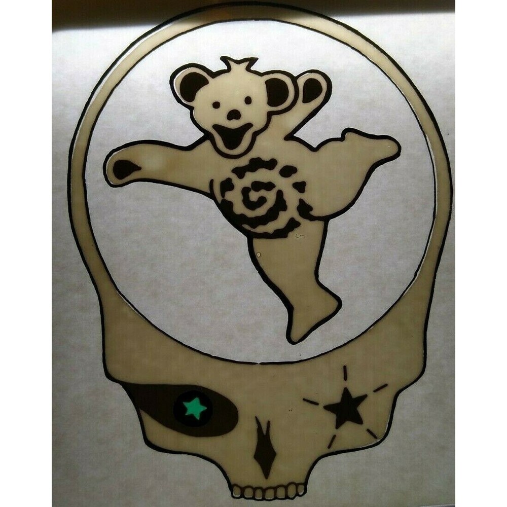Grateful Dead Car Window Decal 1980s White Dancing Bear Inside Green Eye Skull